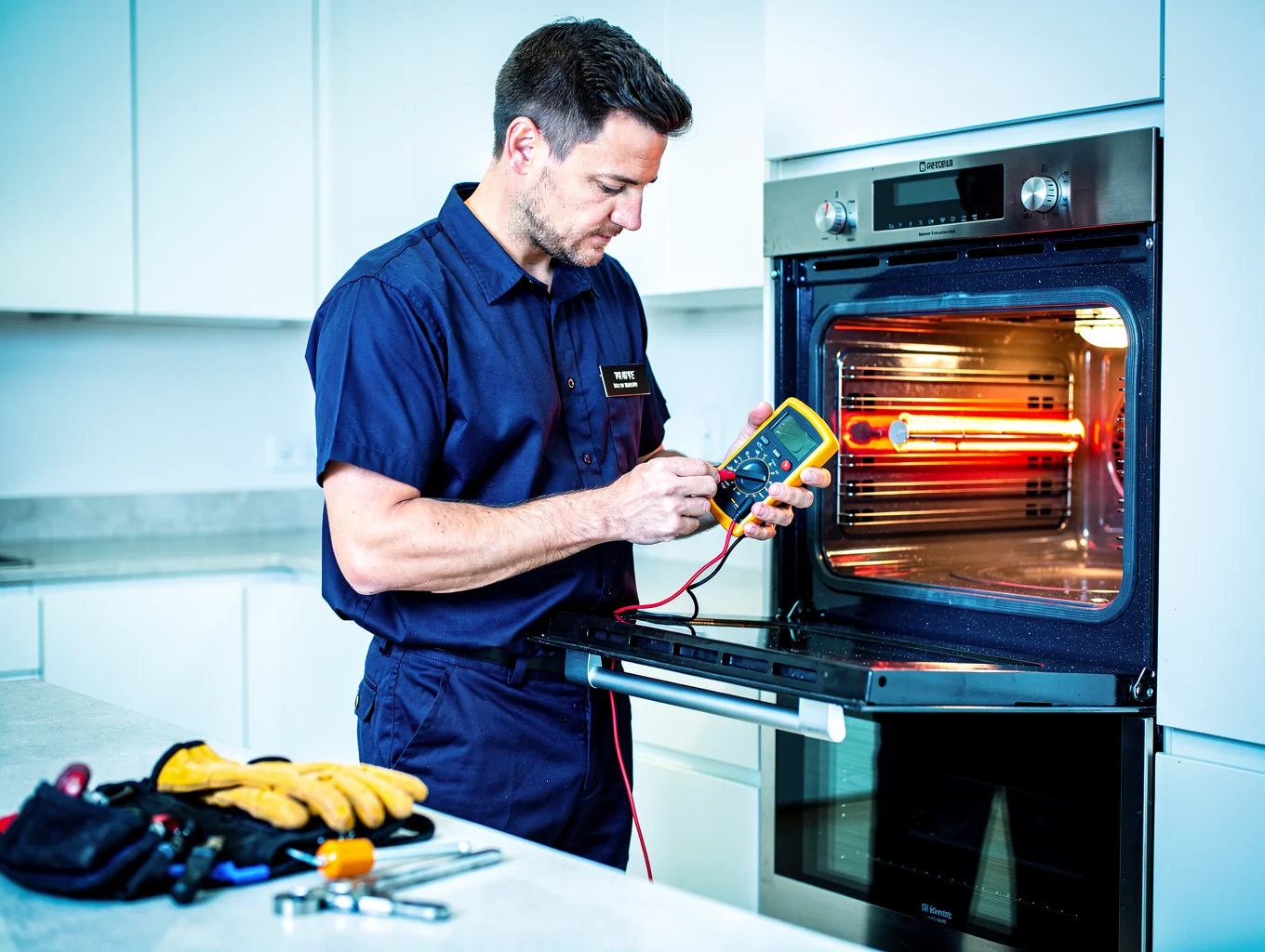 Checking the heating coil of a kitchen oven
