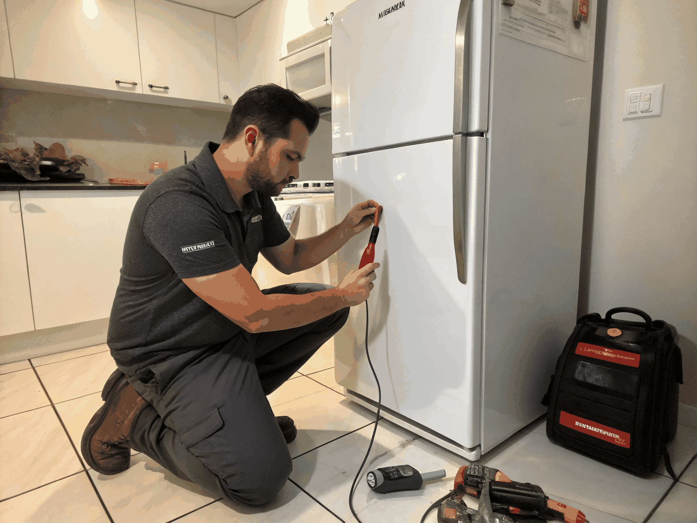 Technician repairing modern Samsung appliance