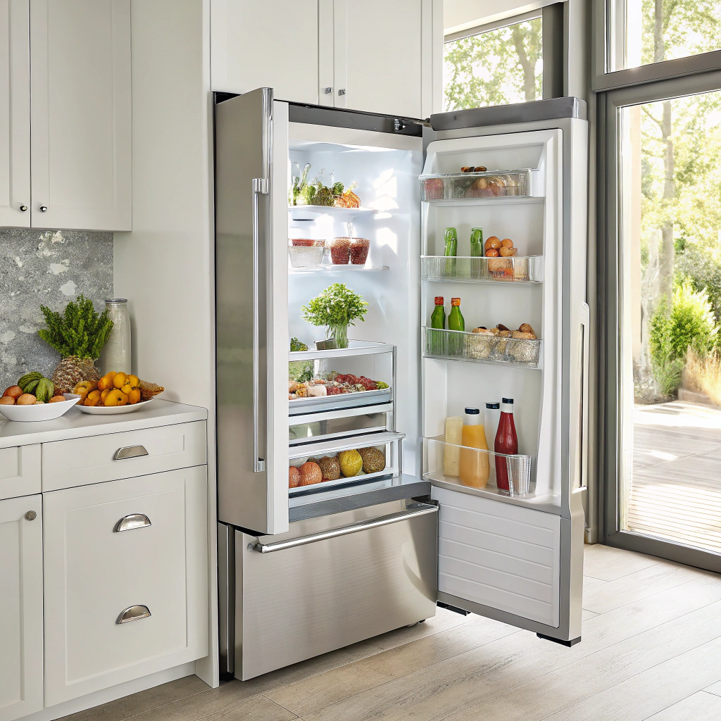 Modern french door refrigerator repair diagnostic in a kitchen