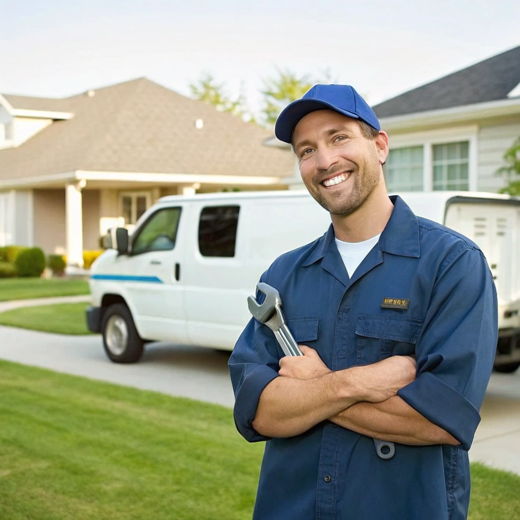 Certified appliance repair technician preparing service truck